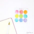 Watercolor Dot Round Circle Bujo Planner Stickers: Four Sizes