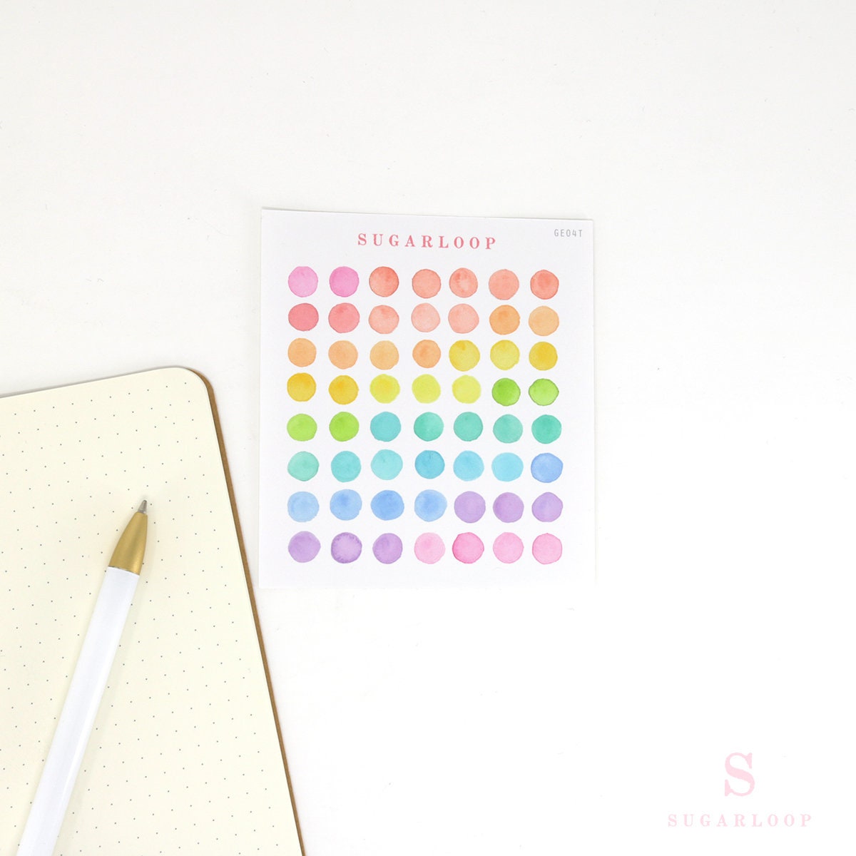 Watercolor Dot Round Circle Bujo Planner Stickers: Four Sizes