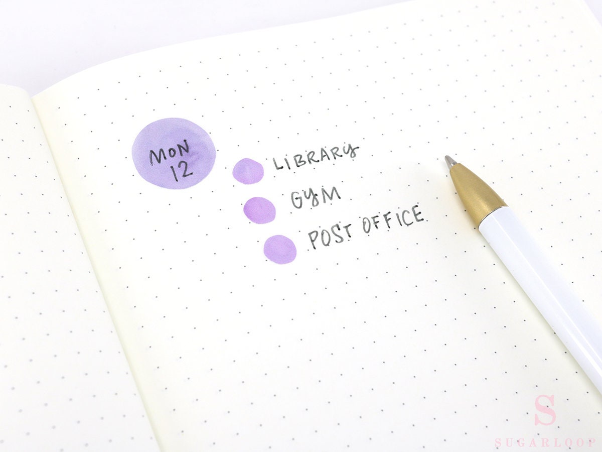 Watercolor Dot Round Circle Bujo Planner Stickers: Four Sizes