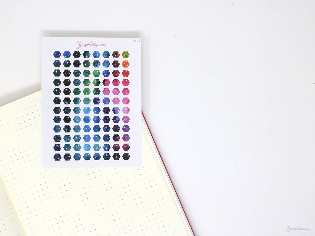 Mini Tiny Galaxy Dots Hexagon Bujo Planner Stickers: 0.25” (6 mm)