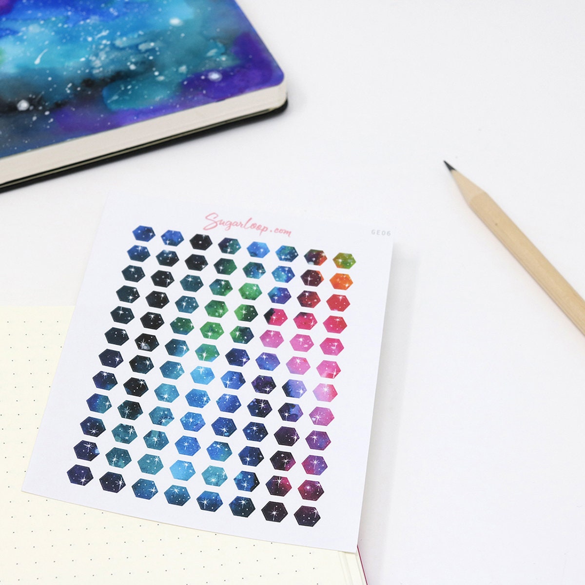 Mini Tiny Galaxy Dots Hexagon Bujo Planner Stickers: 0.25” (6 mm)