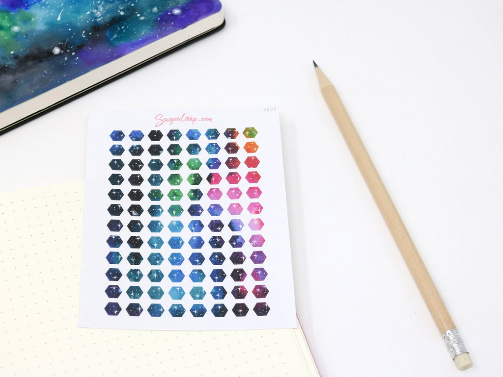 Mini Tiny Galaxy Dots Hexagon Bujo Planner Stickers: 0.25” (6 mm)