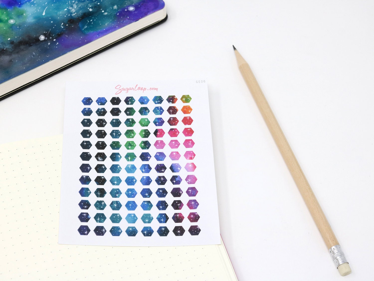 Mini Tiny Galaxy Dots Hexagon Bujo Planner Stickers: 0.25” (6 mm)