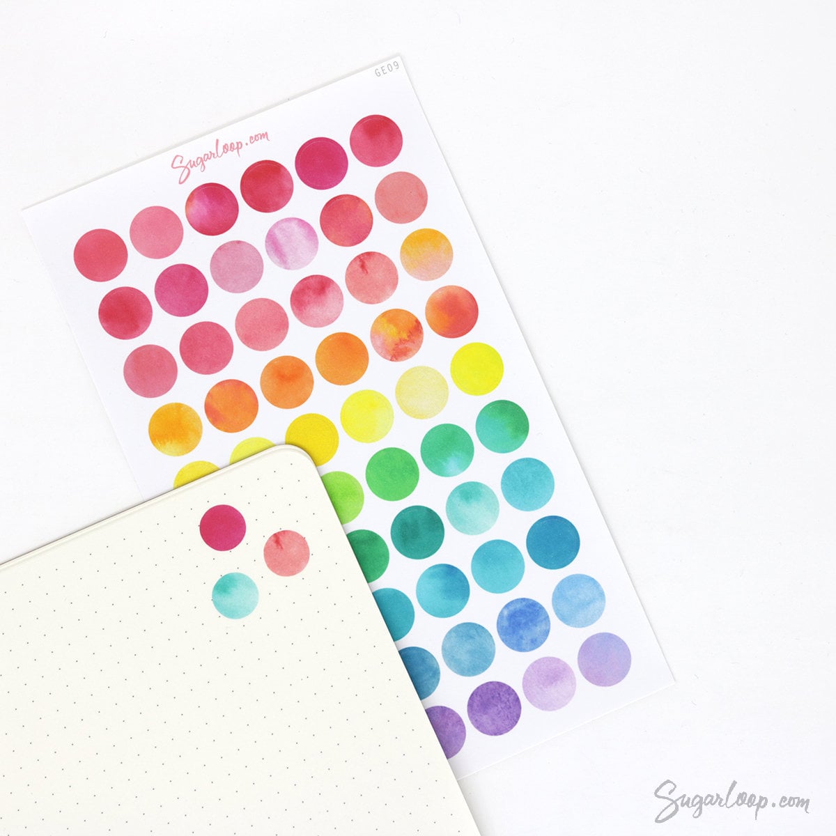 Watercolor Rainbow Dot Circle Bujo Planner Stickers: 0.5in (12 mm)