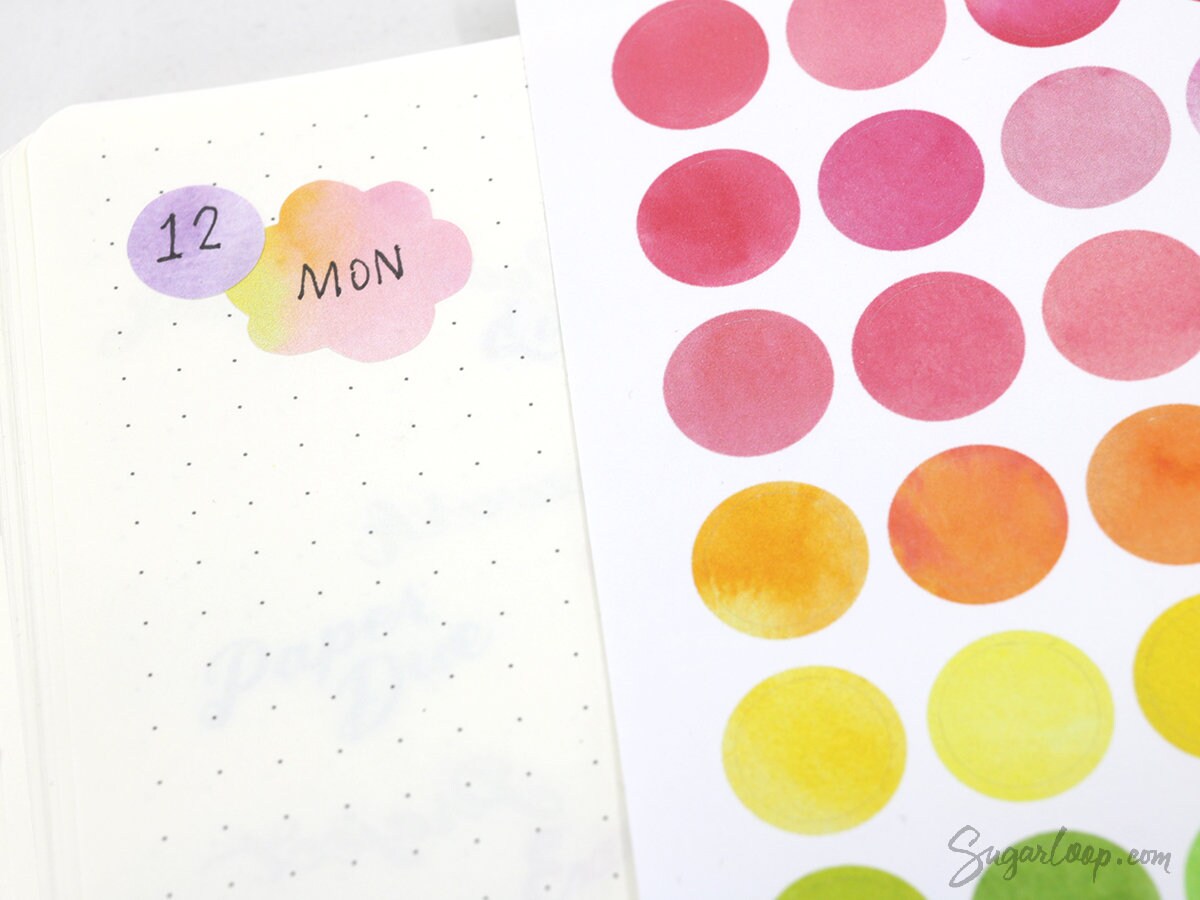 Watercolor Rainbow Dot Circle Bujo Planner Stickers: 0.5in (12 mm)