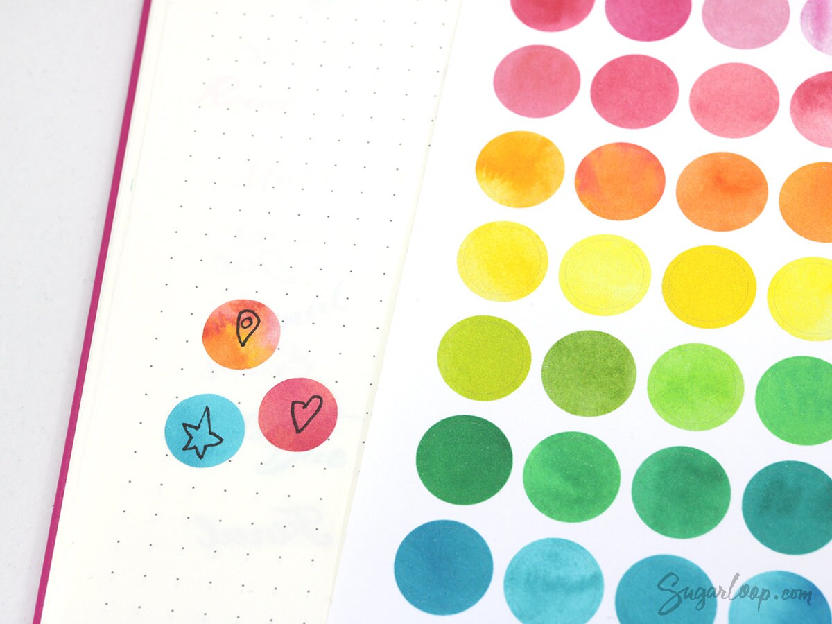 Watercolor Rainbow Dot Circle Bujo Planner Stickers: 0.5in (12 mm)