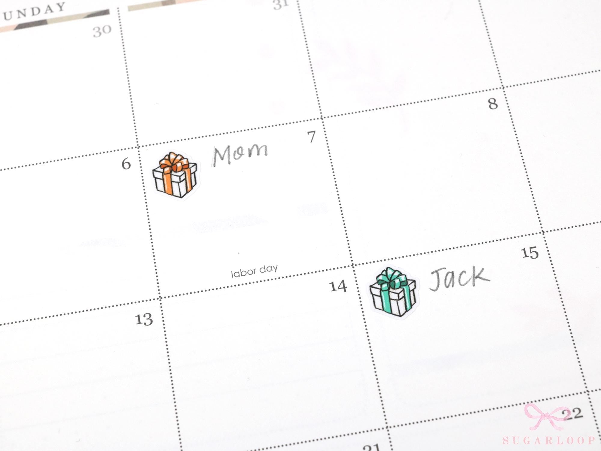 Gift Birthday Celebration Stickers for Planners & Bujo Journals