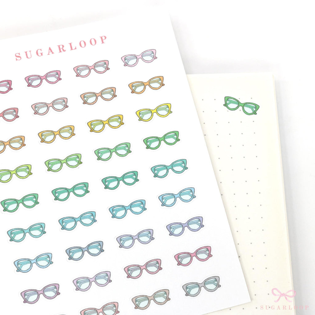 Eye Glasses Reading Bujo Journal Planner Stickers: Rainbow