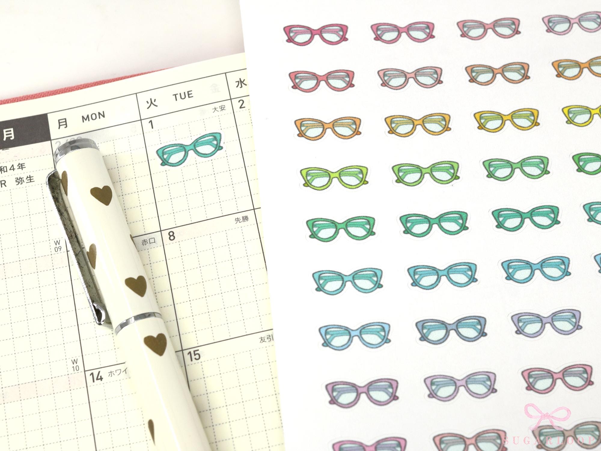 Eye Glasses Reading Bujo Journal Planner Stickers: Rainbow