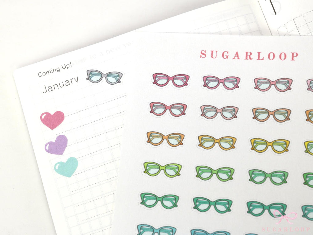 Eye Glasses Reading Bujo Journal Planner Stickers: Rainbow