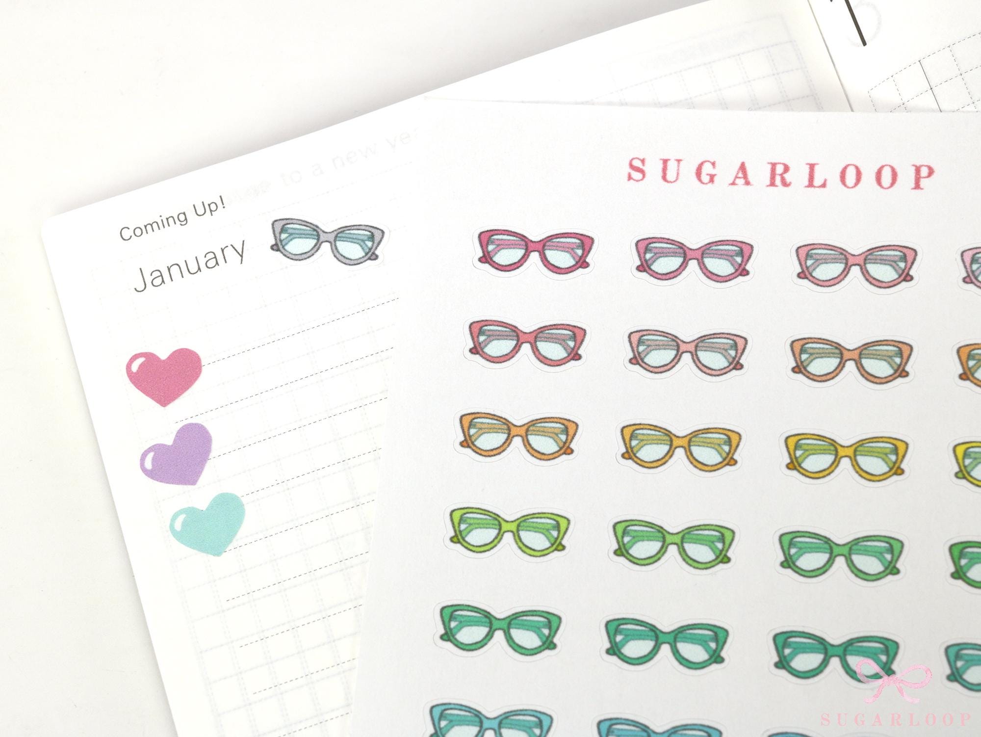 Eye Glasses Reading Bujo Journal Planner Stickers: Rainbow
