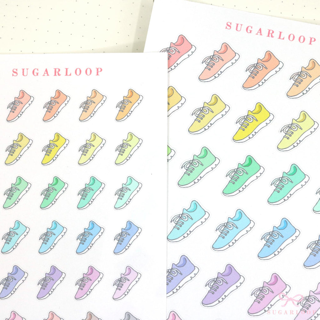 Running Jogging Walking Shoes Stickers for Planners & Journals: Rainbow