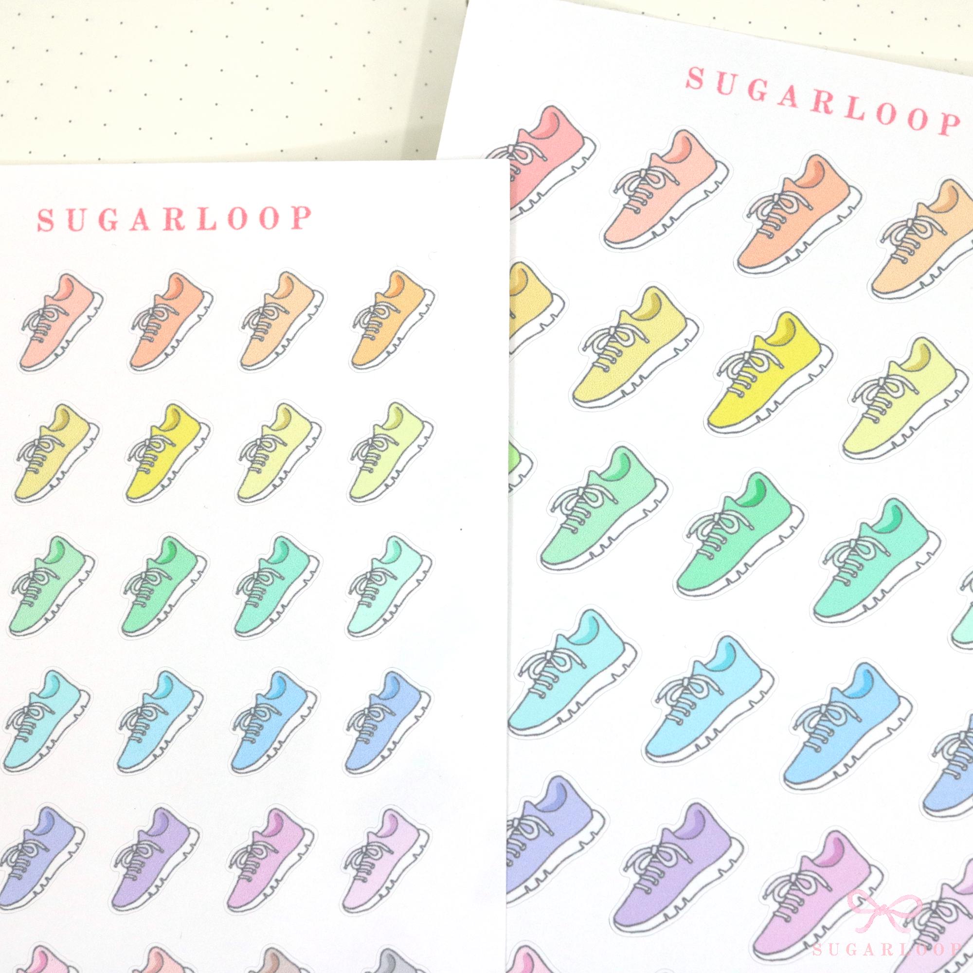 Running Jogging Walking Shoes Stickers for Planners & Journals: Rainbow