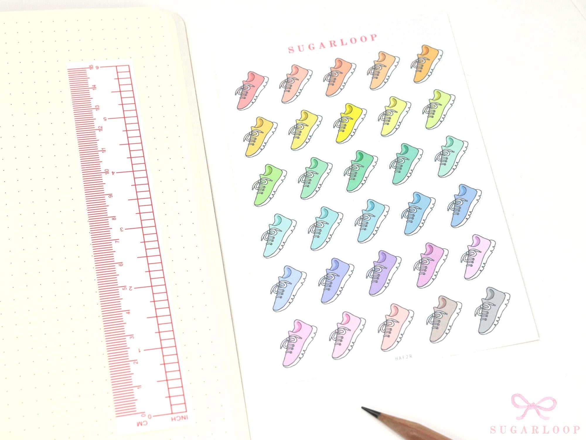 Running Jogging Walking Shoes Stickers for Planners & Journals: Rainbow