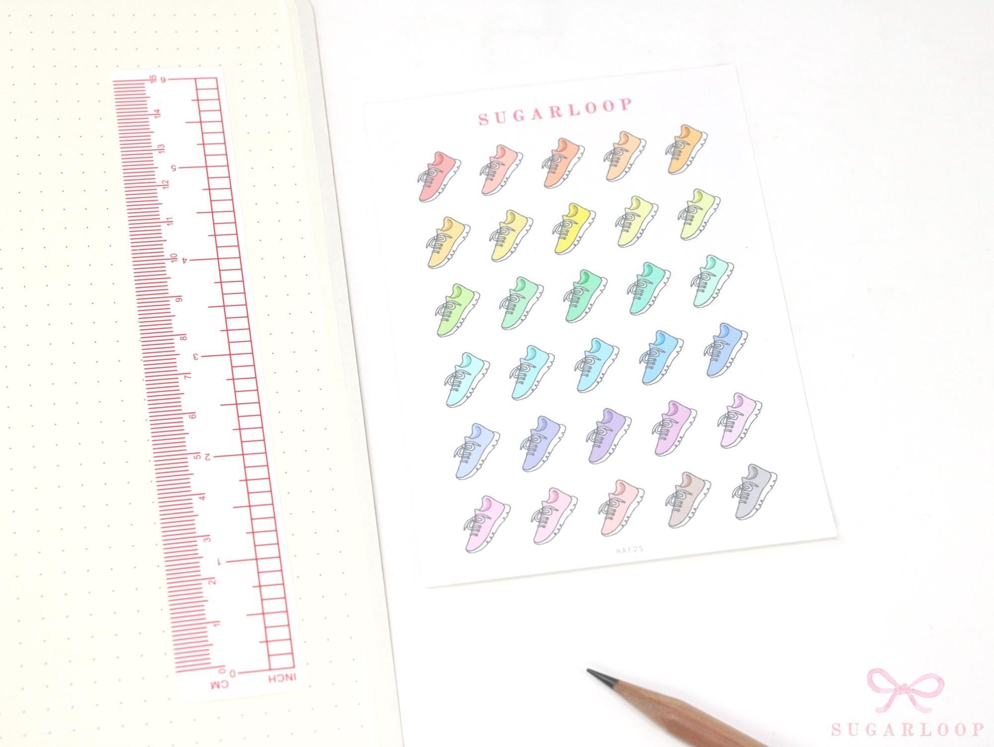 Running Jogging Walking Shoes Stickers for Planners & Journals: Rainbow