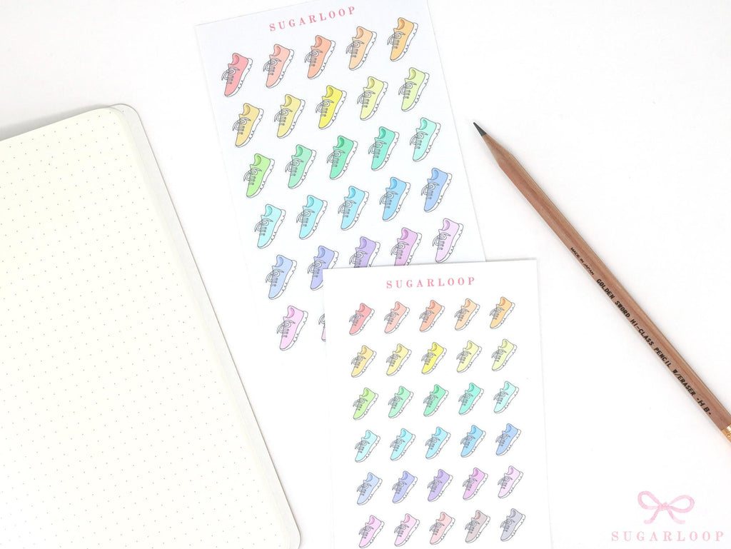 Running Jogging Walking Shoes Stickers for Planners & Journals: Rainbow