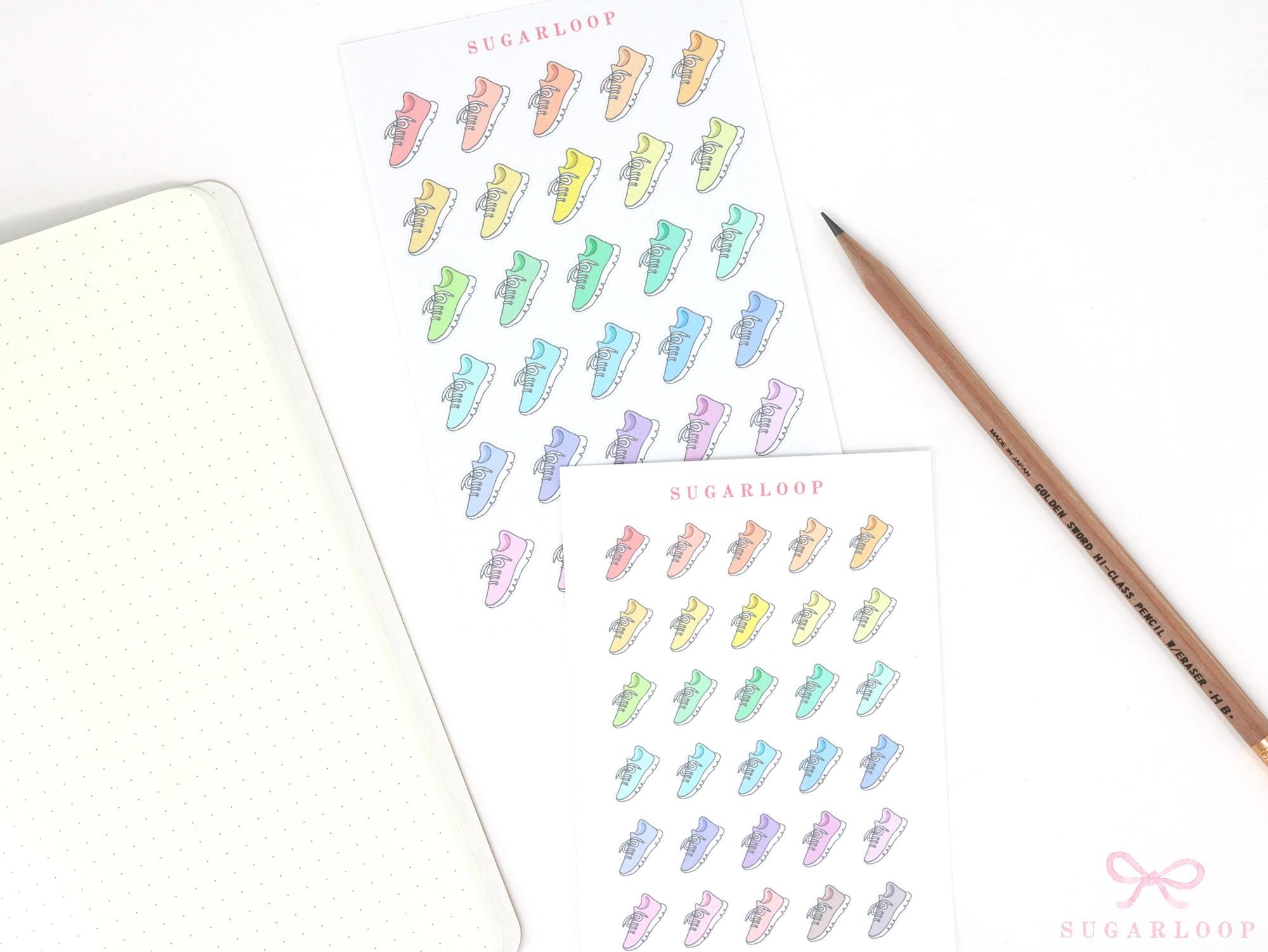 Running Jogging Walking Shoes Stickers for Planners & Journals: Rainbow