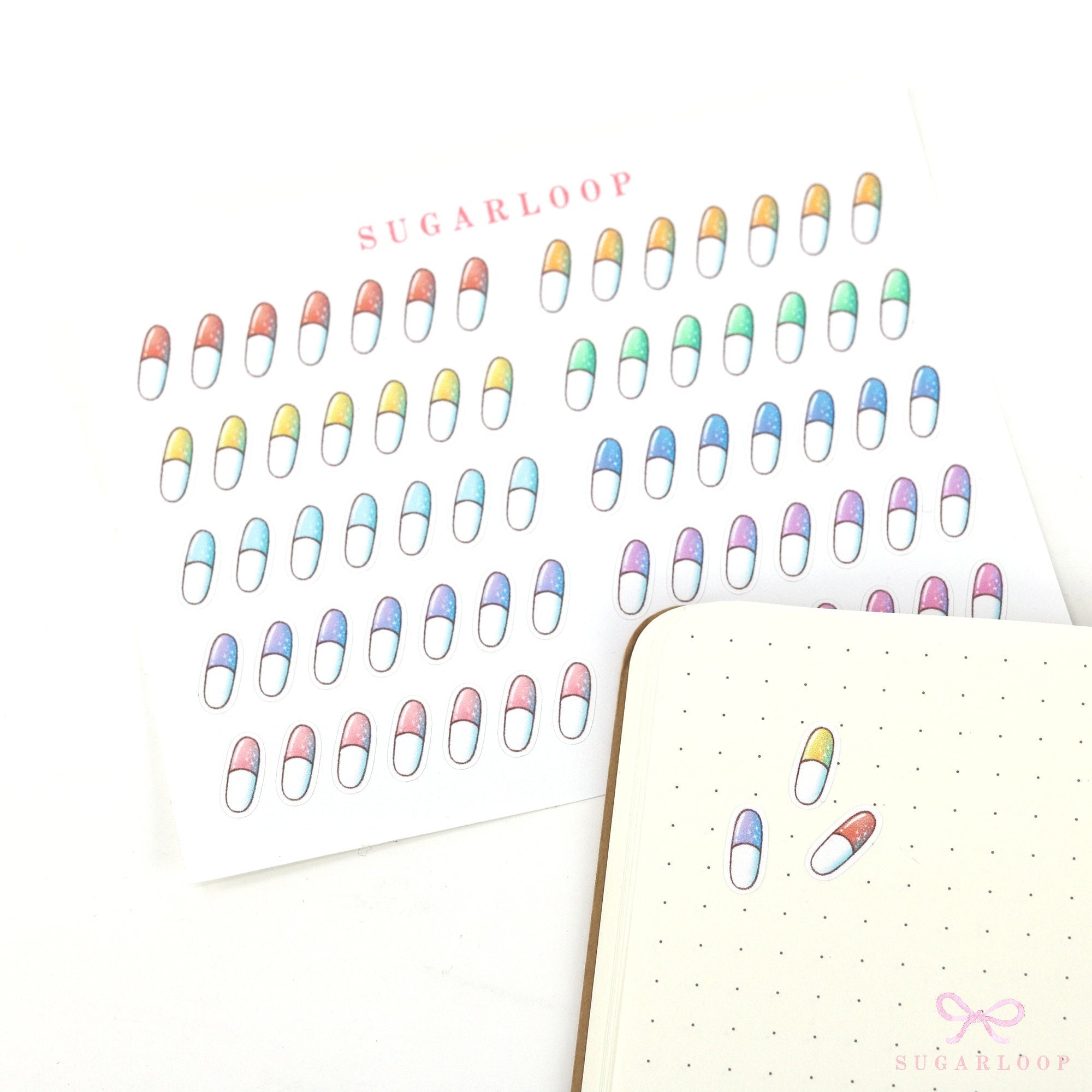 Cute Colorful Kawaii Pill Capsule Bujo Journal Planner Stickers
