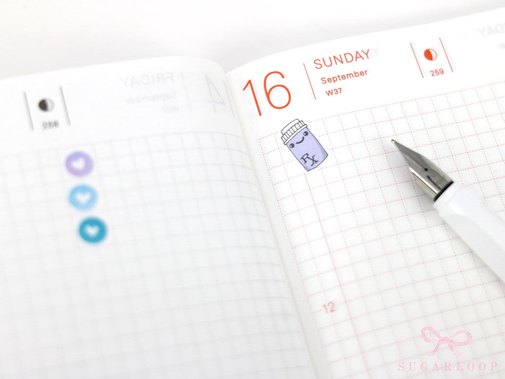 Cute Kawaii Pill Bottle Medicine Bujo Planner Stickers: Prescription Pharmacy Reminder Doctor Meds Tablets Refill Health