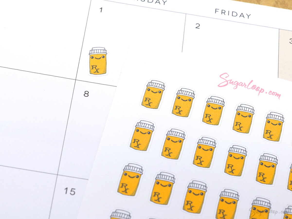 Cute Kawaii Pill Bottle Medicine Bujo Journal Planner Stickers