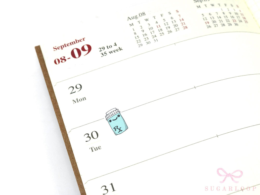 Cute Kawaii Pill Bottle Medicine Bujo Planner Stickers: Prescription Pharmacy Reminder Doctor Meds Tablets Refill Health