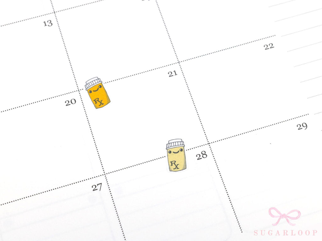 Cute Kawaii Pill Bottle Medicine Bujo Planner Stickers: Prescription Pharmacy Reminder Doctor Meds Tablets Refill Health