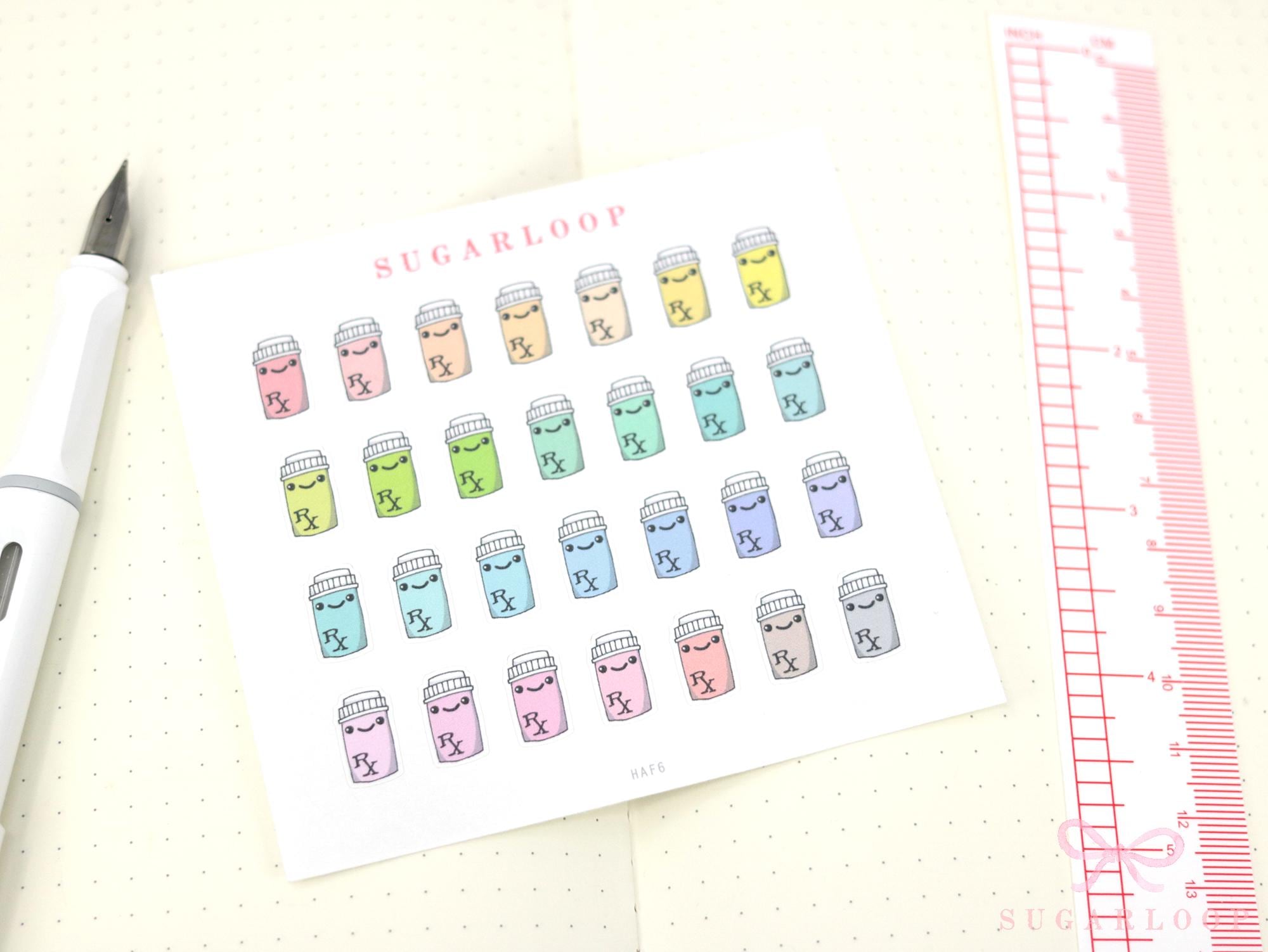Cute Kawaii Pill Bottle Medicine Bujo Planner Stickers: Prescription Pharmacy Reminder Doctor Meds Tablets Refill Health