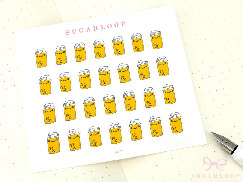 Cute Kawaii Pill Bottle Medicine Bujo Planner Stickers: Prescription Pharmacy Reminder Doctor Meds Tablets Refill Health