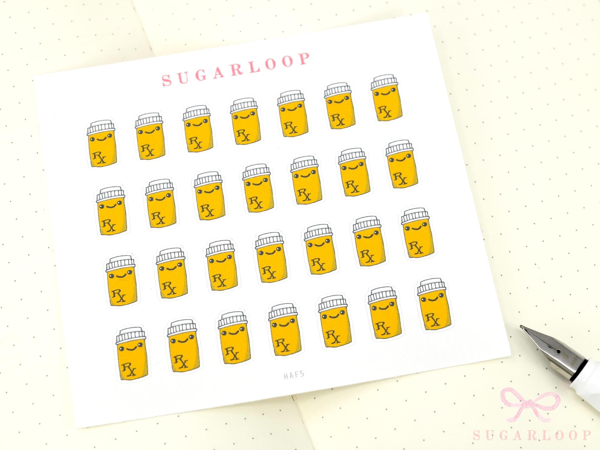 Cute Kawaii Pill Bottle Medicine Bujo Planner Stickers: Prescription Pharmacy Reminder Doctor Meds Tablets Refill Health