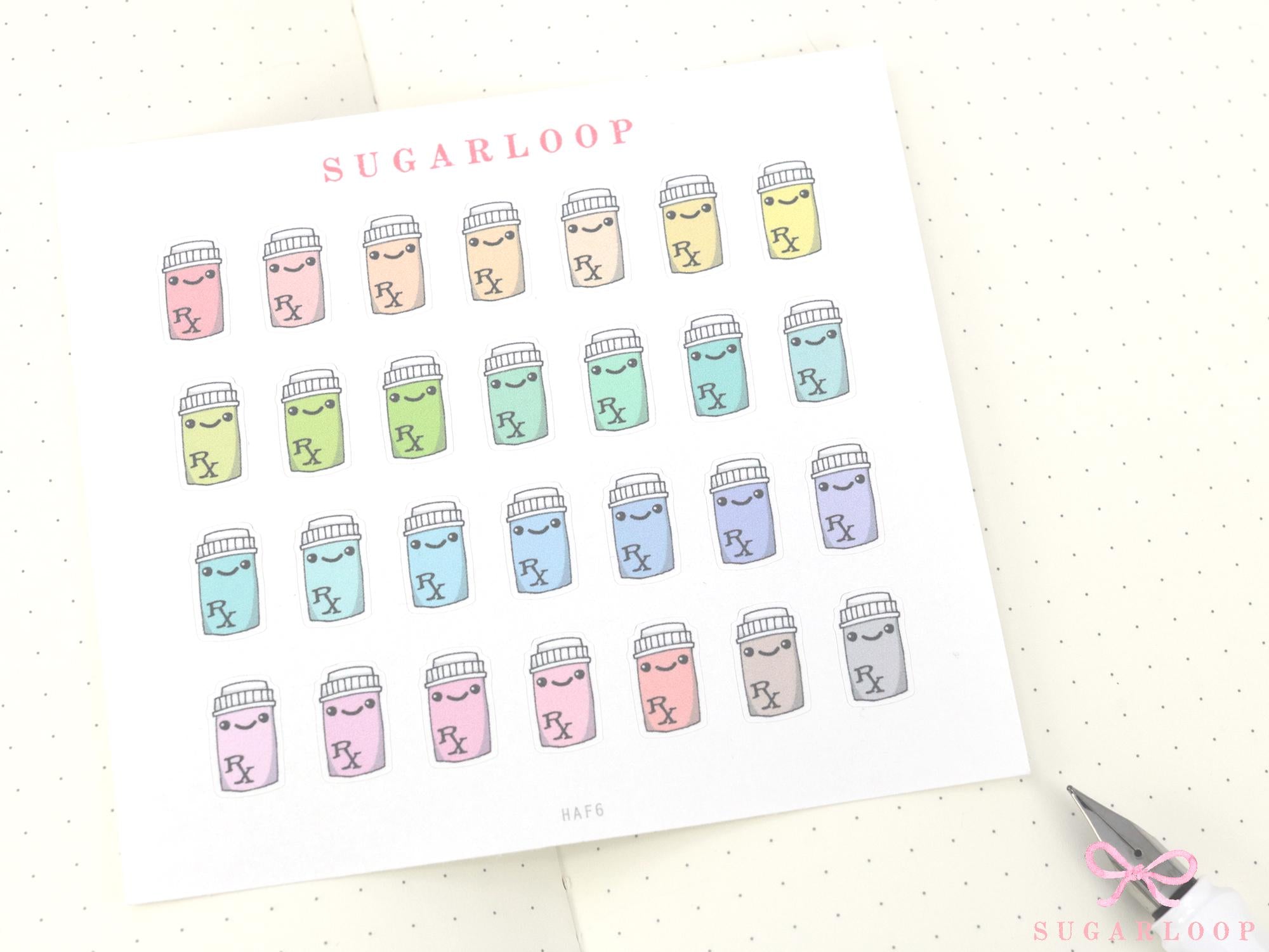 Cute Kawaii Pill Bottle Medicine Bujo Planner Stickers: Prescription Pharmacy Reminder Doctor Meds Tablets Refill Health