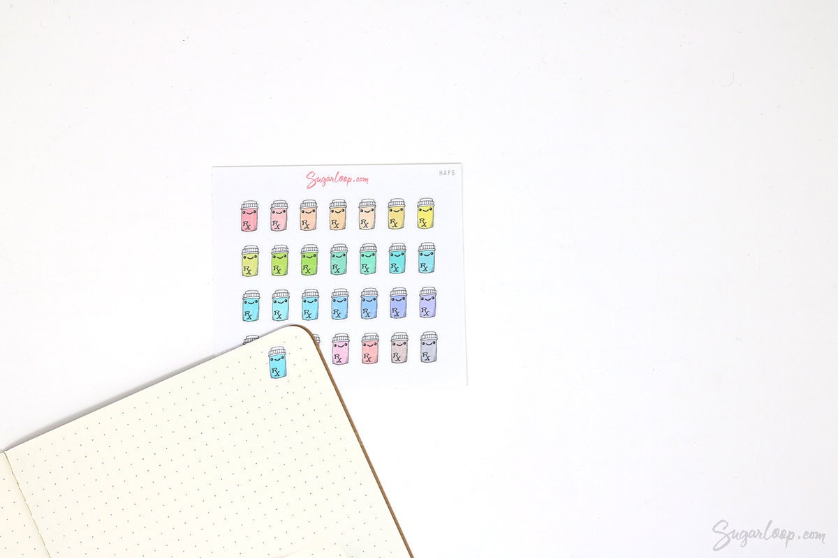 Cute Kawaii Rainbow Pill Bottle Medicine Bujo Journal Planner Stickers