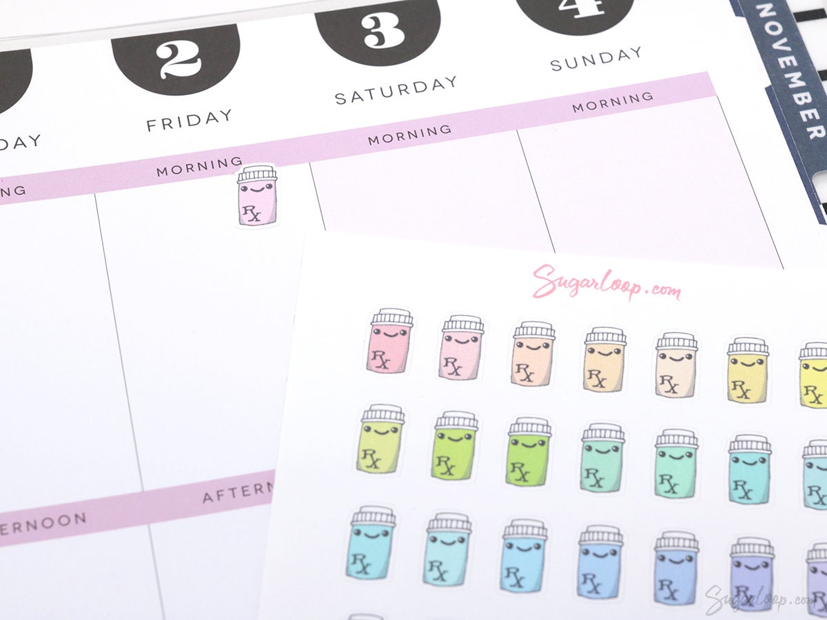 Cute Kawaii Rainbow Pill Bottle Medicine Bujo Journal Planner Stickers
