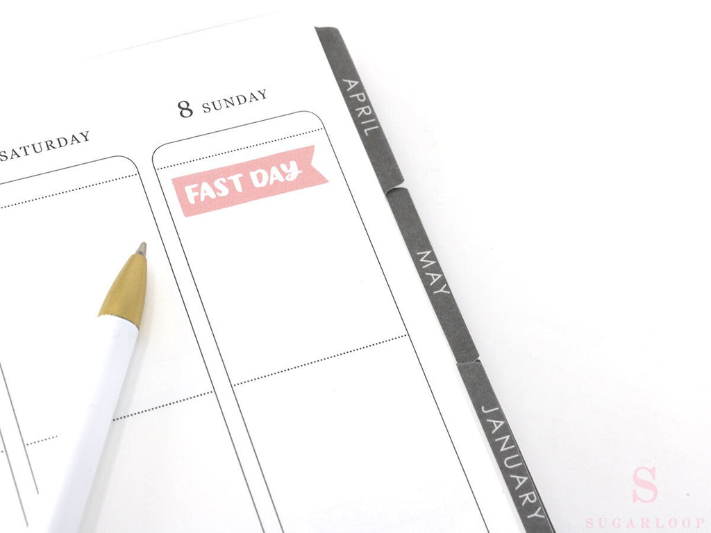Fast Day Intermittent Fasting Brush Script Hand Lettered Banner Flag Stickers for Planners and Journals