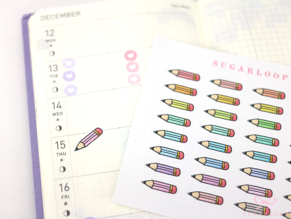 Cute Kawaii Doodle Pencil Planner Bujo and Journal Stickers