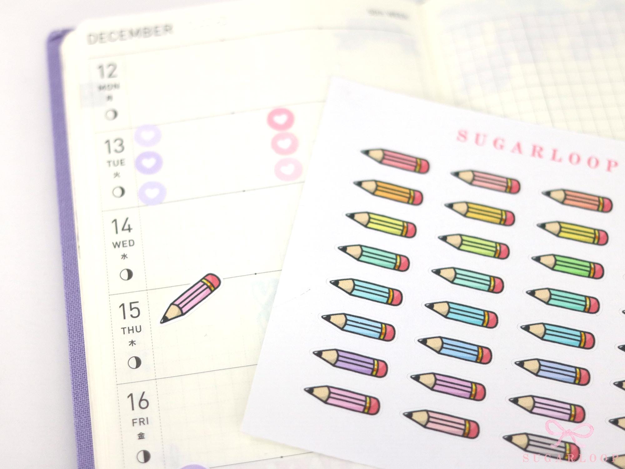 Cute Kawaii Doodle Pencil Planner Bujo and Journal Stickers