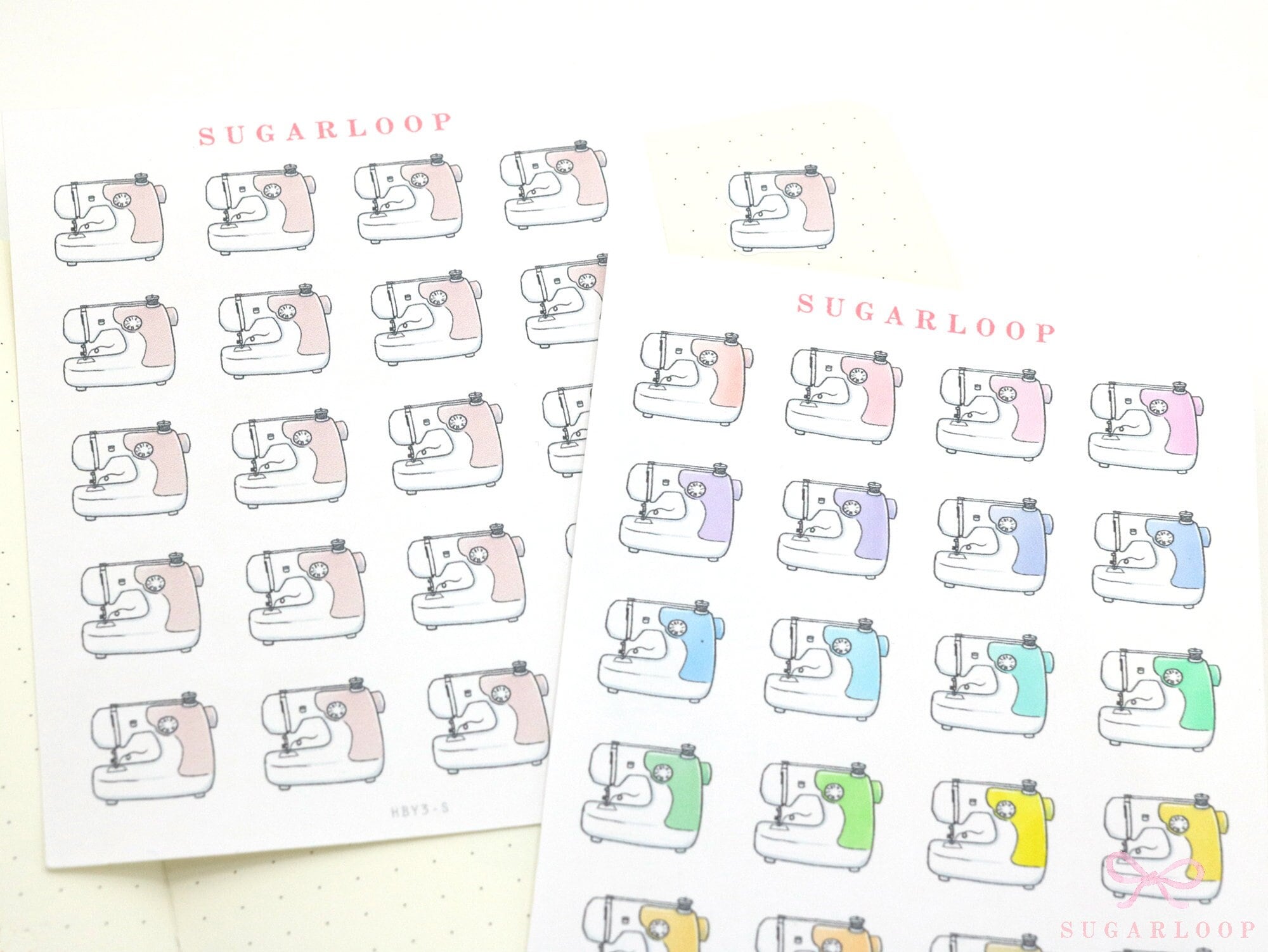 Cute Hand Drawn Sewing Machine Bujo Planner Stickers: Rainbow or Neutral