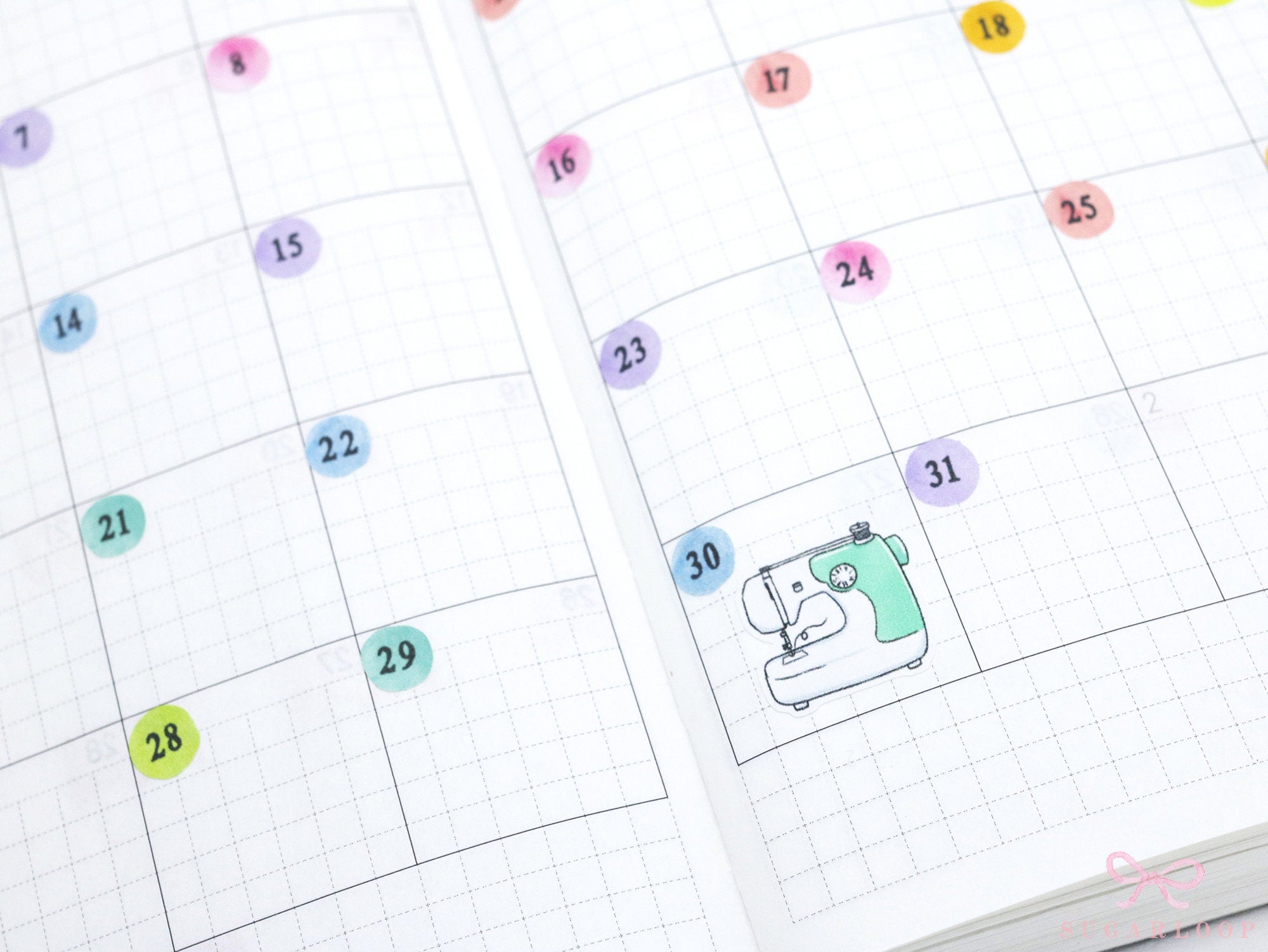 Cute Hand Drawn Sewing Machine Bujo Planner Stickers: Rainbow or Neutral
