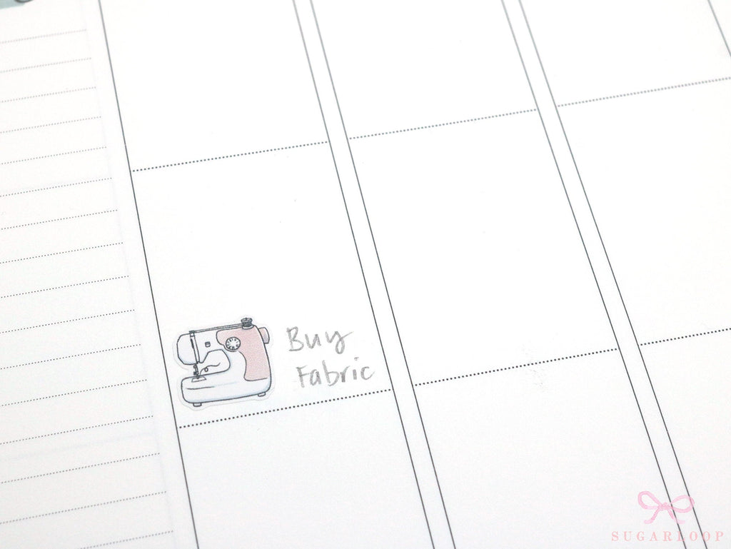Cute Hand Drawn Sewing Machine Bujo Planner Stickers: Rainbow or Neutral