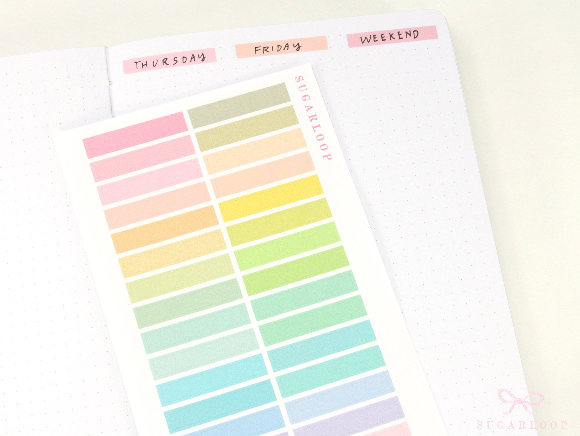 Header Title List Label Bujo Planner Stickers: 0.25in (6 mm) Tall Pastel Rainbow, Planner Essentials
