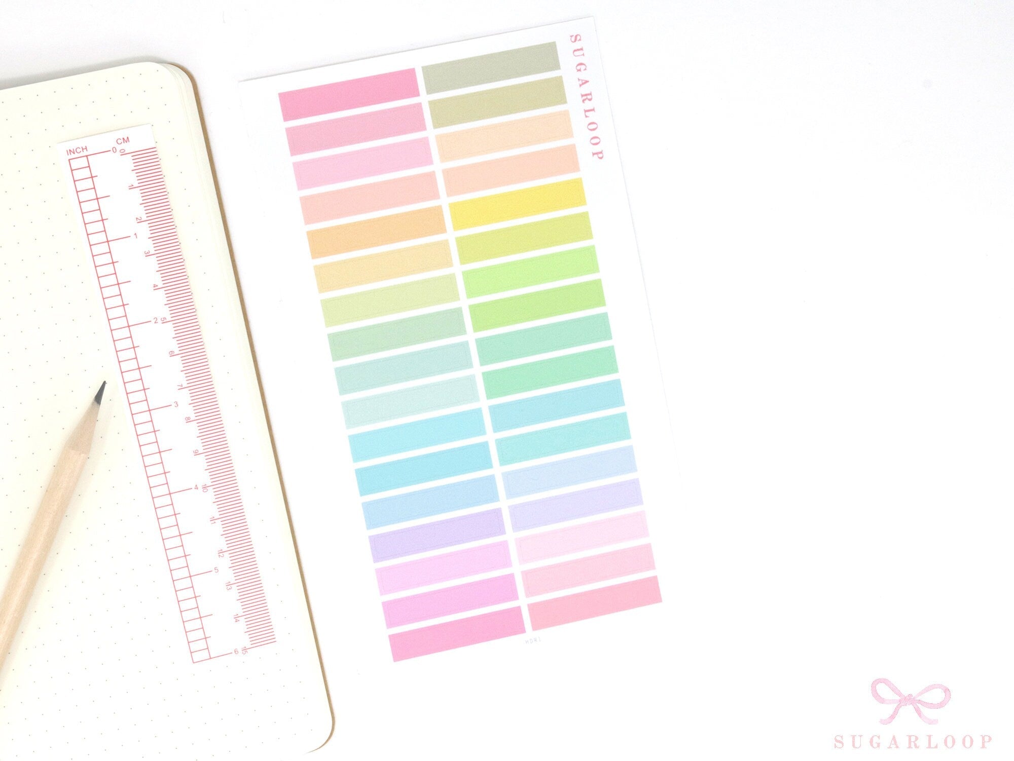 Header Title List Label Bujo Planner Stickers: 0.25in (6 mm) Tall Pastel Rainbow, Planner Essentials