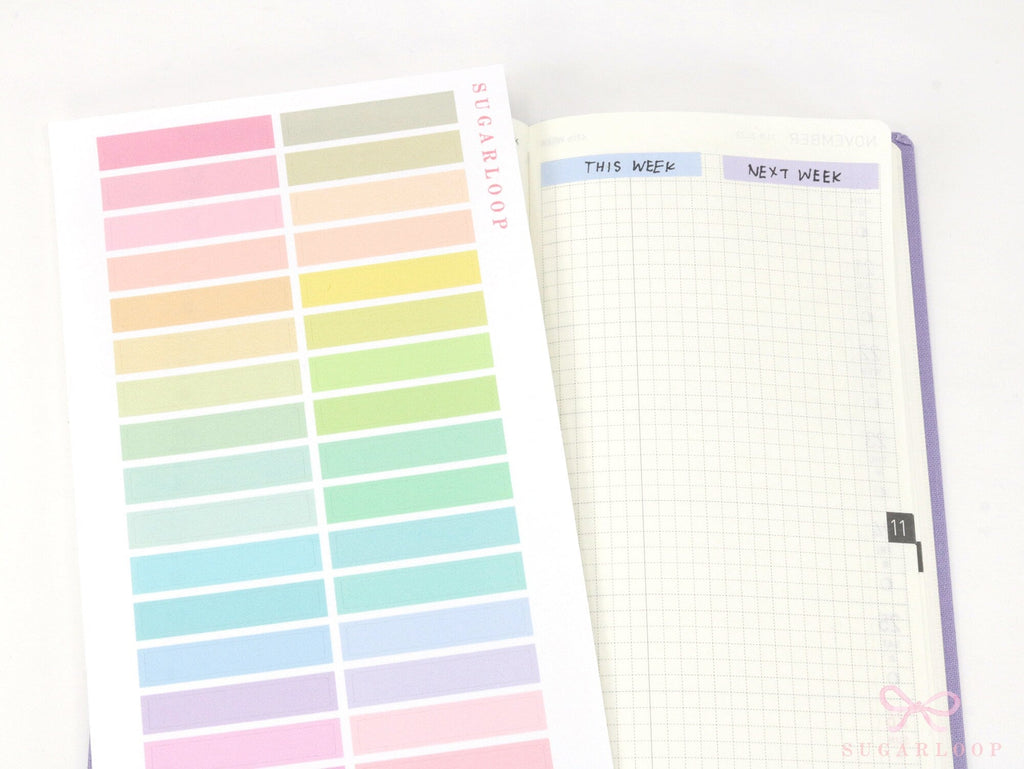 Header Title List Label Bujo Planner Stickers: 0.25in (6 mm) Tall Pastel Rainbow, Planner Essentials