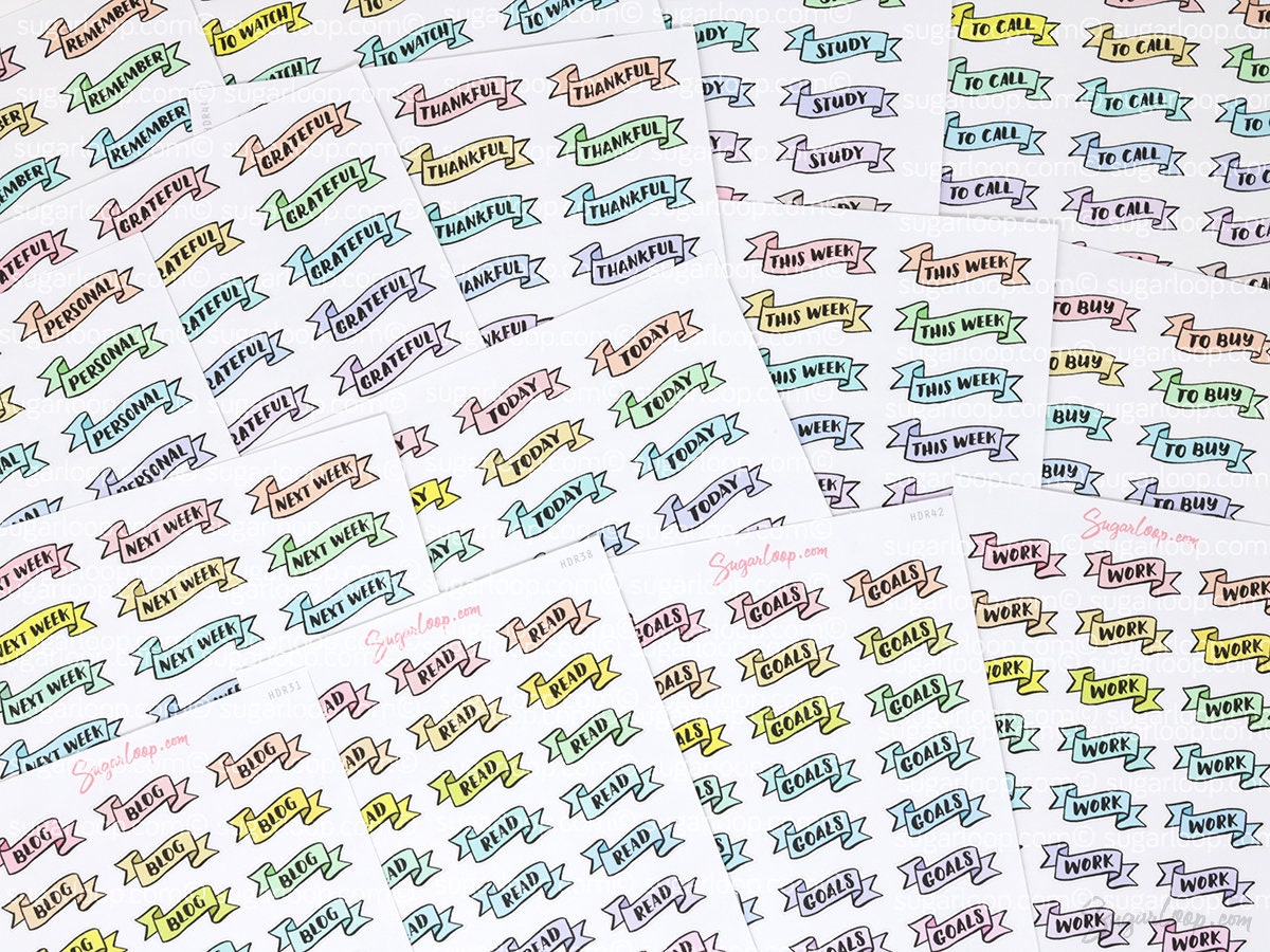 Study Header Stickers for Planners & Bujo Journals: Pastel, Planner Essentials
