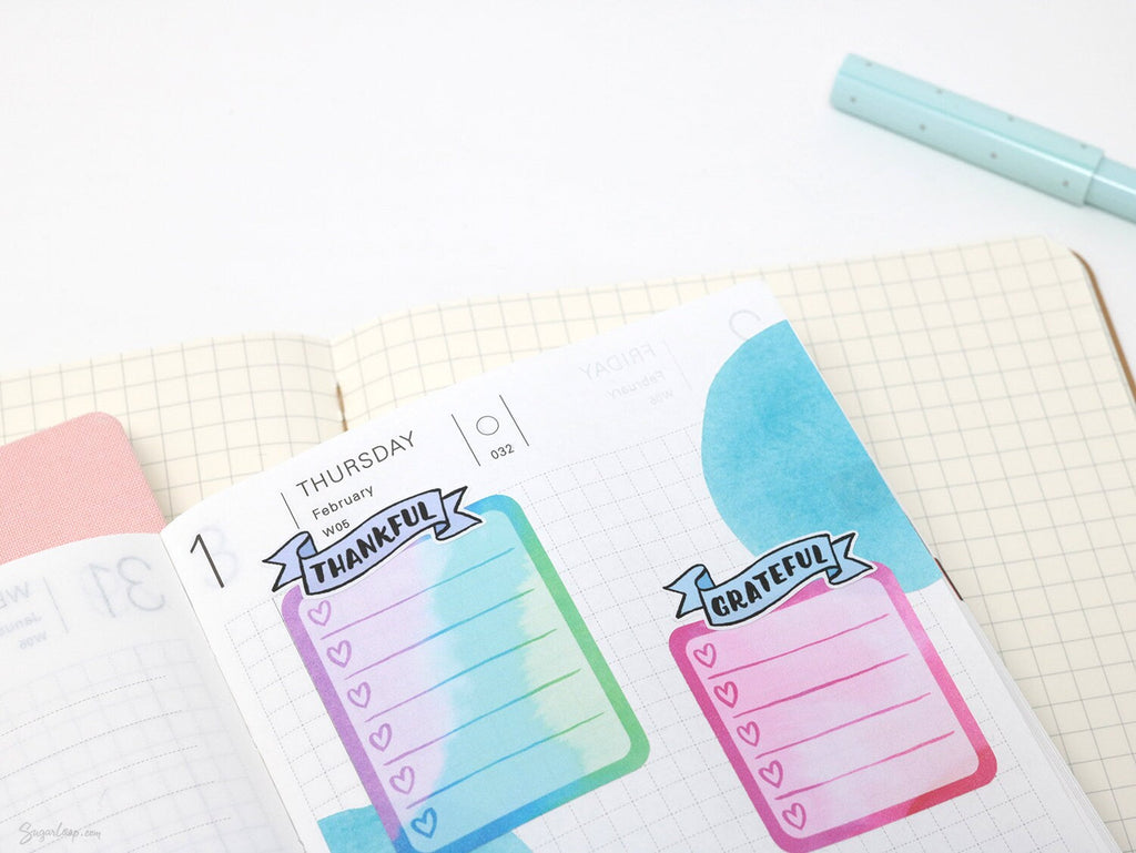 Grateful Header Stickers for Planners & Bujo Journals: Pastel