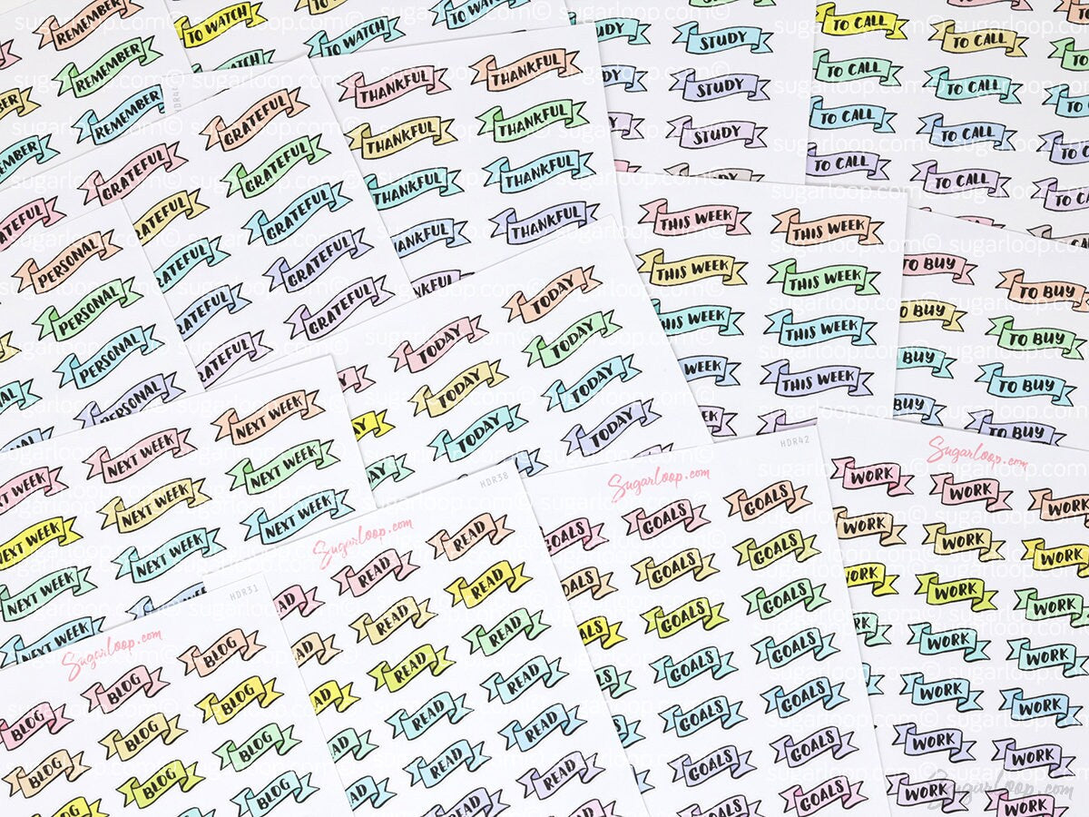 Grateful Header Stickers for Planners & Bujo Journals: Pastel