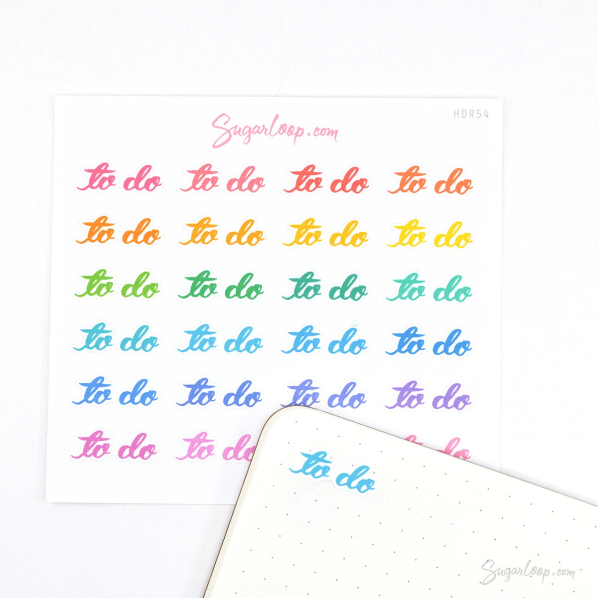 To Do Hand Lettered Header Script Bujo Planner Stickers: Looped Style in Rainbow