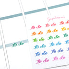 To Do Hand Lettered Header Script Bujo Planner Stickers: Looped Style in Rainbow