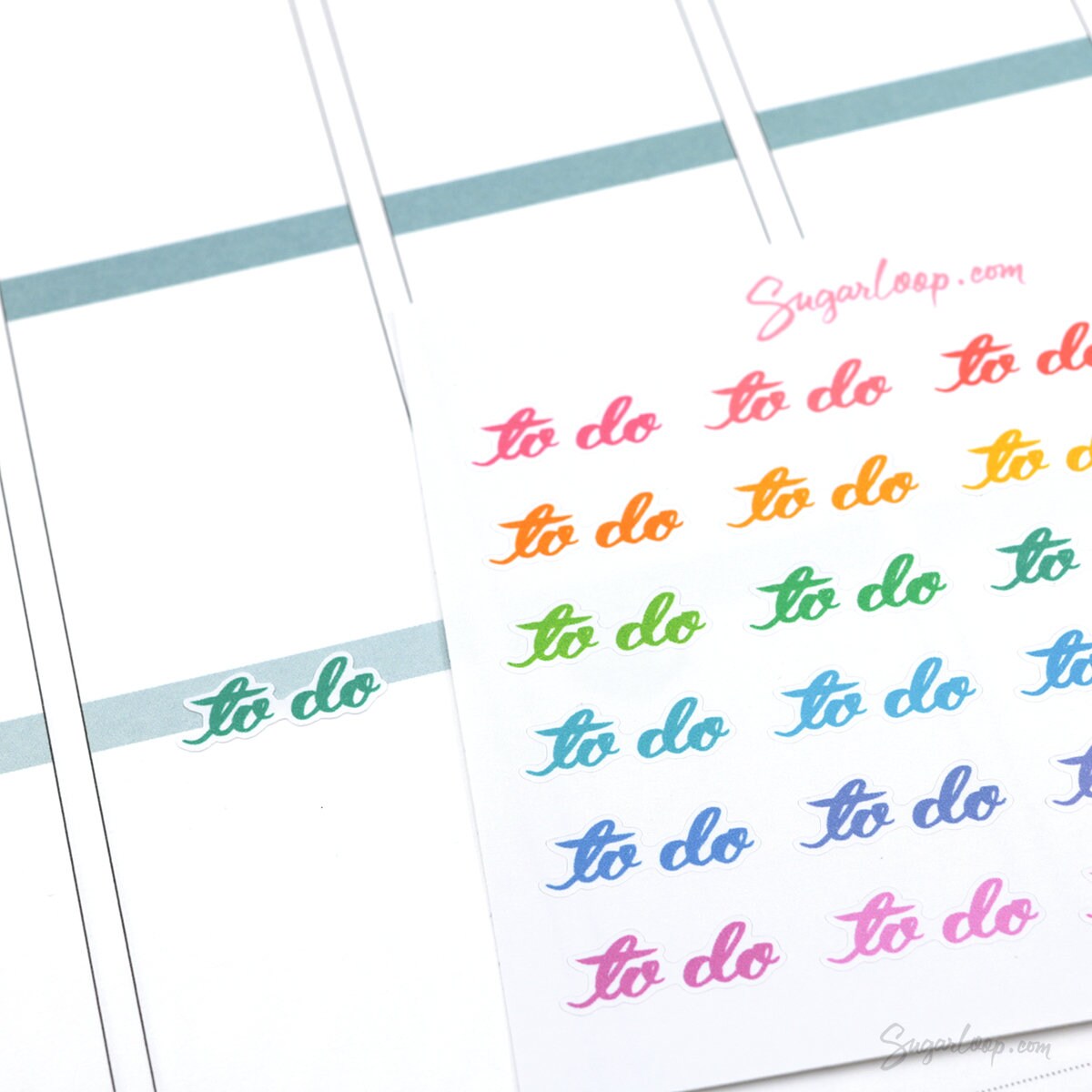 To Do Hand Lettered Header Script Bujo Planner Stickers: Looped Style in Rainbow