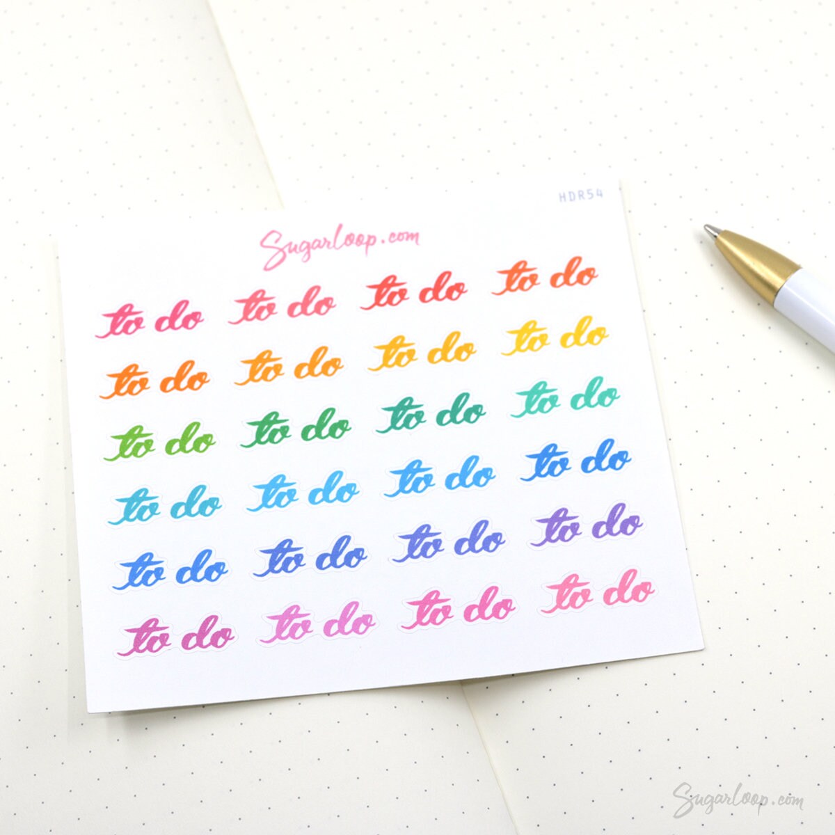 To Do Hand Lettered Header Script Bujo Planner Stickers: Looped Style in Rainbow
