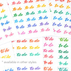 To Do Hand Lettered Header Script Bujo Planner Stickers: Looped Style in Rainbow