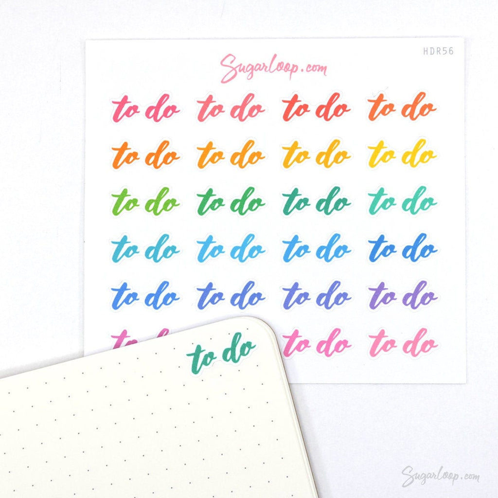 To Do Script Hand Lettering Header Bujo Planner Stickers: Rainbow